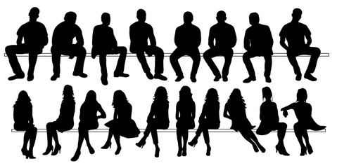 Wall Mural - Vector, isolated set of silhouettes of seated people collection of silhouettes