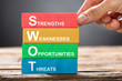 Hand Building Colorful SWOT Concept With Wooden Blocks