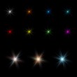 Stars, realistic, colorful, glitter. Set of vector illustrations