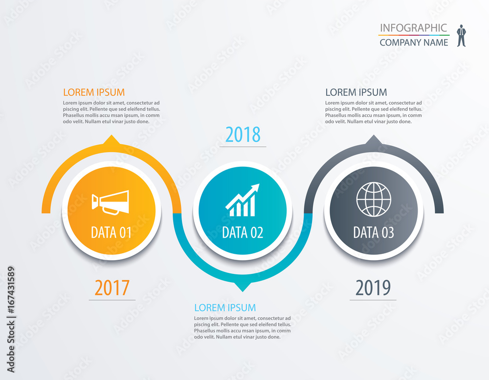 3 circle timeline infographic template business concept background. Vector can be used for workflow layout, diagram, number step up options, web design ,annual report - obrazy, fototapety, plakaty 