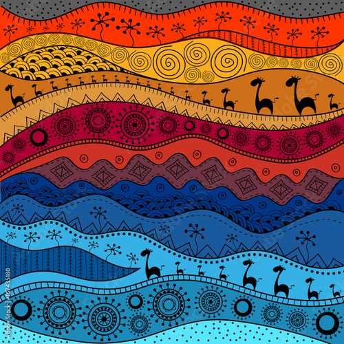 African hand-drawn ethno pattern, tribal background Tableau sur Toile