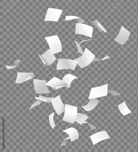 Cuadros en Lienzo Group of flying or falling vector white papers isolated on transparent backgroun