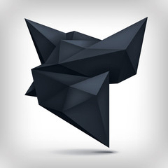 Poster - Volume origami geometric shape, 3d levitation black crystal, creative low polygons dark object, vector design form