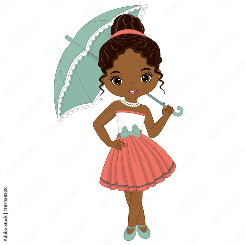 Vector Cute Little African American Girl in Retro Style Stock Vector ...