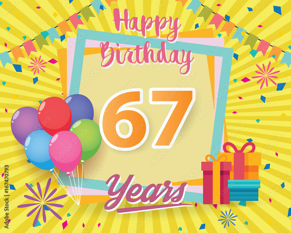 color full 67 th birthday celebration greeting card design vector ...
