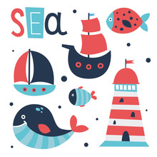 Cute Sea Elements Set