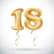 vector Golden number 18 eighteen metallic balloon. Party decoration golden balloons. Anniversary sign for happy holiday, celebration, birthday, carnival, new year.