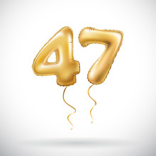 Vector Golden Number 47 Forty Seven Metallic Balloon. Party Decoration Golden Balloons. Anniversary Sign For Happy Holiday, Celebration, Birthday, Carnival, New Year.