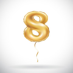 Wall Mural - vector Golden number 8 eight metallic balloon. Party decoration golden balloons. Anniversary sign for happy holiday, celebration, birthday, carnival, new year.