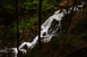 Landscape of waterfall Shypit in the Ukrainian Carpathian Mountains on the long exposure