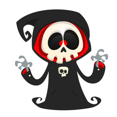 Wall Mural - Grim reaper cartoon character  isolated on a white background. Cute death character in black hood