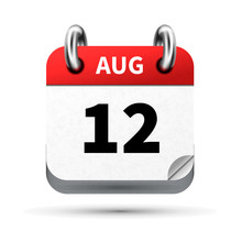 Bright Realistic Icon Of Calendar With 12 August Date Isolated On White