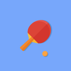 Wall Mural - Table tennis bat and ball isolated on blue background. Flat style icon. Vector illustration.

