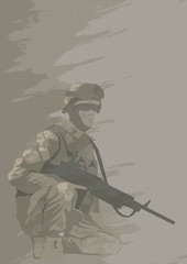 Wall Mural - Soldier in combat position, illustration.