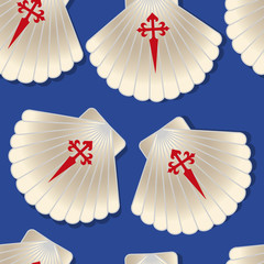 Camino de Santiago pilgrim scallop seamless pattern