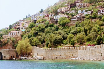 Fortress wall of the Alanya castle in the Old Town (Alanya, Turkey).