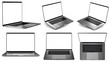 Set of laptops in different positions. Template, mockup.