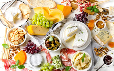 Wall Mural - Charcuterie assortment, cheeses, olives and fruits