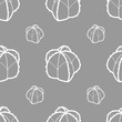 White outline succulents on gray background. Seamless pattern vector illustration.