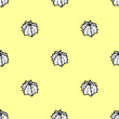 Succulents in black outline and white plane on pastel yellow background. Seamless pattern vector illustration.