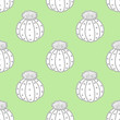 Succulents in gray outline and white plane on pastel green background. Seamless pattern vector illustration.