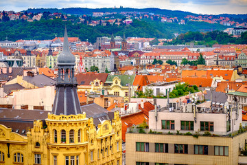 Wall Mural - Aerial view from The New Town Hall Tower in the old center of Prague - the capital and largest city of the Czech Republic.