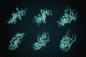 Wall Mural - vector collection of realistic isolated lightnings on the transparent background. concept of electri