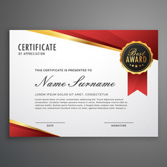 Wall Mural - creative certificate of appreciation award template in red and golden design