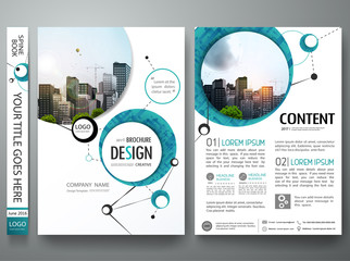 Portfolio design template vector. Minimal brochure report business flyers teen magazine poster. Abstract graphic green circle shape on cover book presentation.