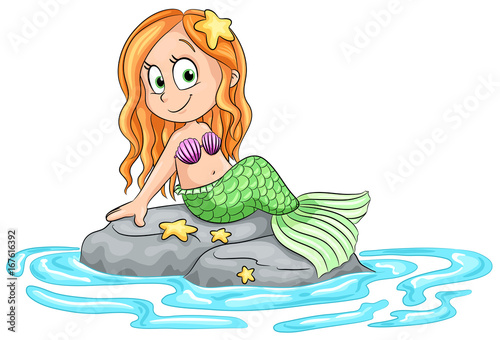 Niedliche Meerjungfrau auf Felsen Vektor Illustration