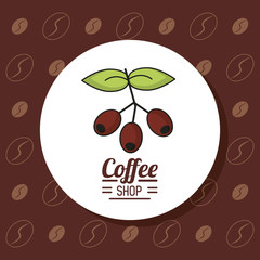 Wall Mural - colorful poster with emblem coffee shop with branch and fruits of coffee vector illustration