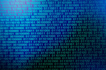 binary code green blue digital color on black background with zoom effect for graphic design