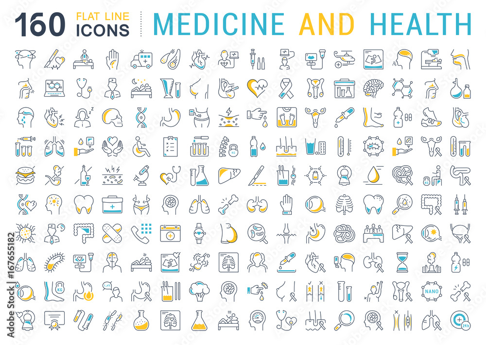 Set Vector Flat Line Icons Medecine and Health - obrazy, fototapety, plakaty 