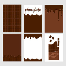 Set Of Bright Food Cards. Set Of Chocolate And  Choco Glaze. Chocolate Seamless Pattern, Background, Card, Poster.  Chocolate Glaze Pattern, Background. Inscription Chocolate Dripping Glaze