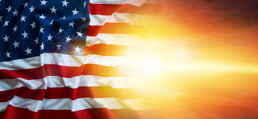 america usa flag and sunny sky
