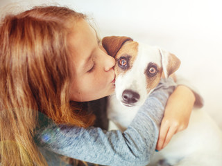 Poster - Happy child with dog