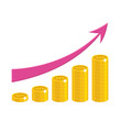 Profit growth cartoon style isolated. The increase of profit in gold dollars for designers and illustrators. Gold pieces income growth in the form of a vector illustration