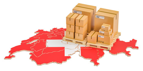 Poster - shipping and delivery from switzerland concept, 3d rendering