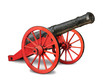 A red and black cannon isolated in white background.