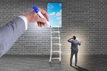Wall Mural - Businessman climbing career ladder in business concept