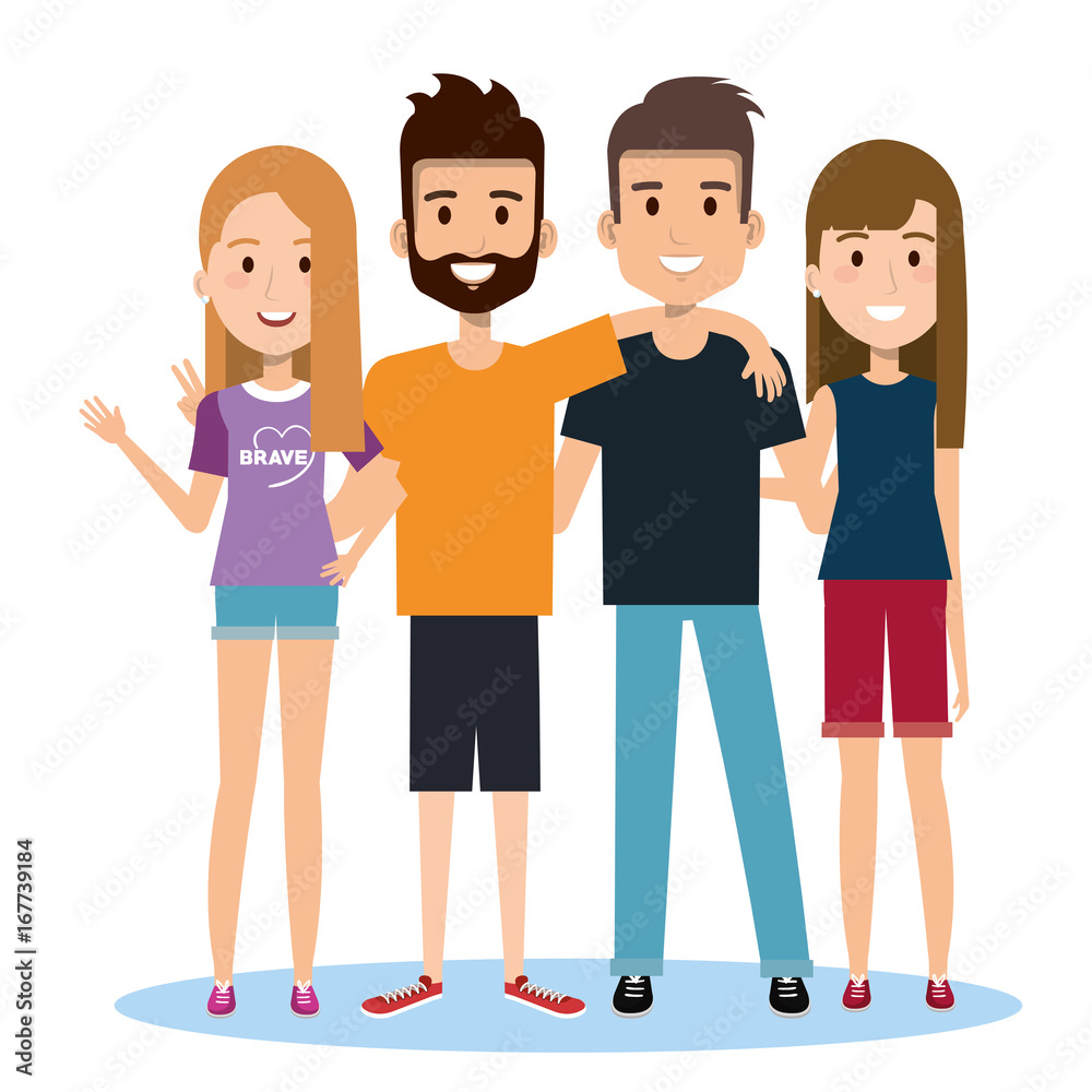 group of happy people friends together in casual clothes on a white background vector illustration - obrazy, fototapety, plakaty 