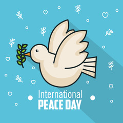 Sticker - international peace day pigeon with branch olive vector illustration