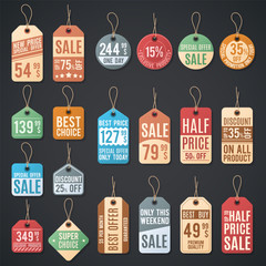 Poster - price tags and sale labels with thread