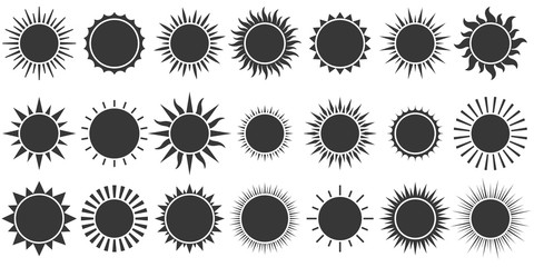 set of sun icon in silhouette design