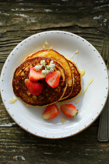 Canvas Print - Sweet breakfast pancakes on white plate