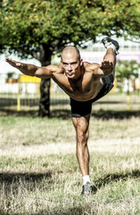 Young man practice tai chi chuan