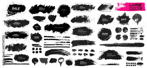 Fotomural Large set of black paint, ink brush, brush