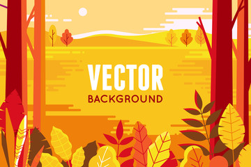 Wall Mural - Vector illustration in flat linear style - autumn background - landscape illustration with plants