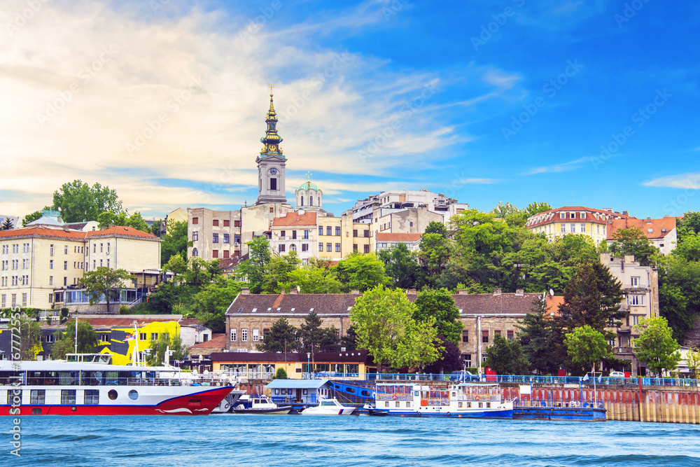 Obraz na płótnie Beautiful view of the historic center of Belgrade on the banks of the Sava River, Serbia w salonie
