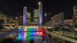 Toronto City Hall and Toronto sign in Nathan Phillips Square at night, Ontario, Canada.